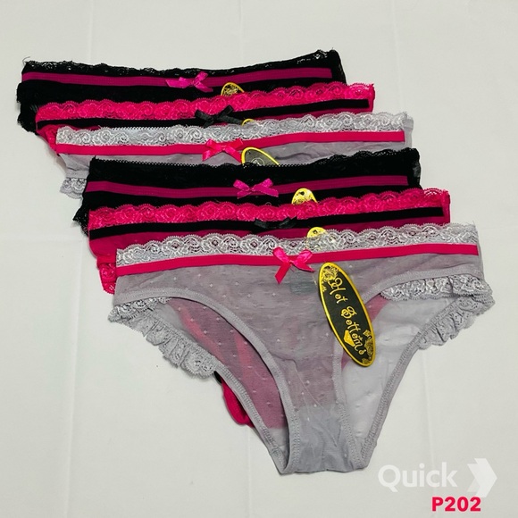 NWT 6 pc Polka Dots Mesh Lace Trim Panties - Picture 1 of 9